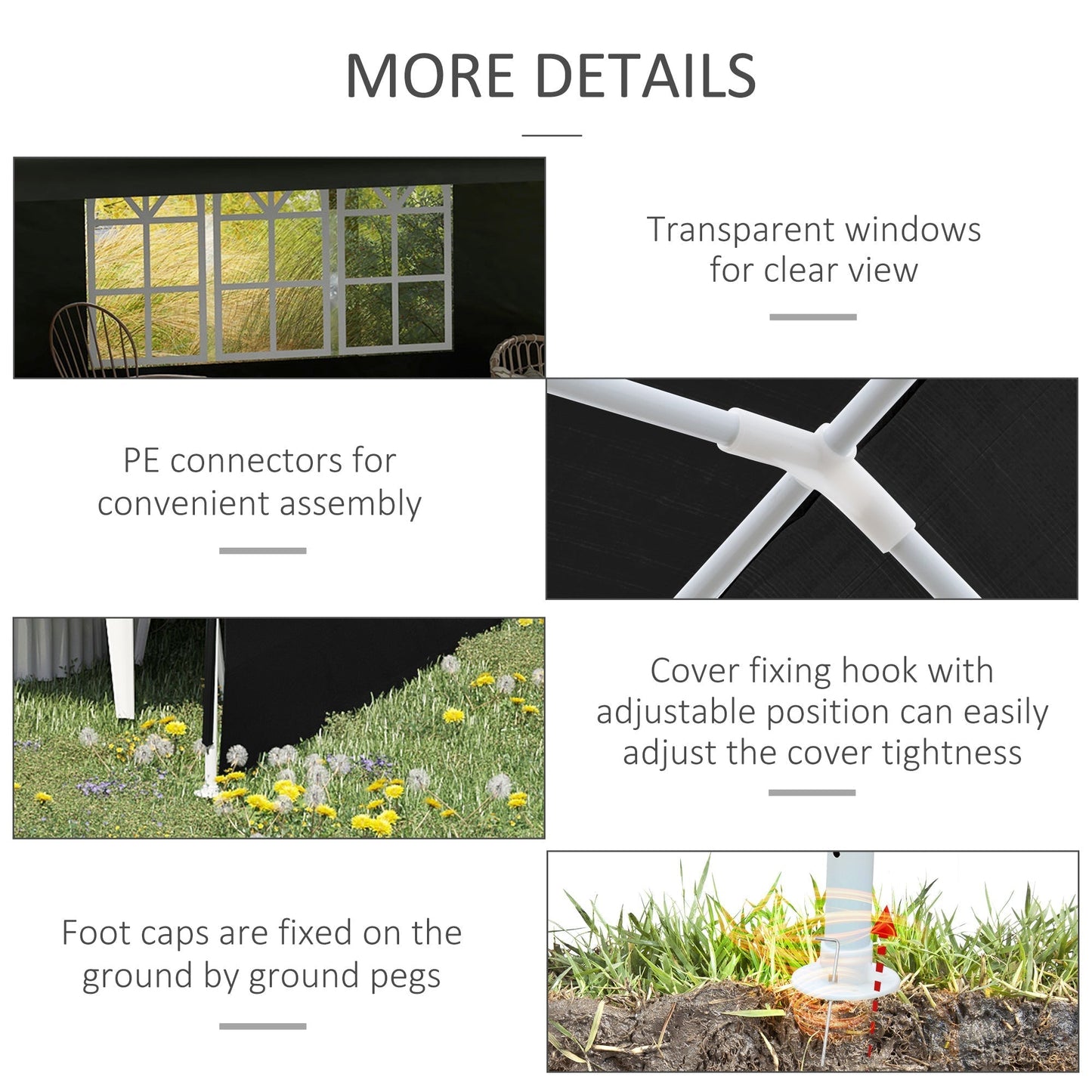 Outsunny 6 x 3 m Party Tent Gazebo Marquee Outdoor Patio Canopy Shelter with Windows and Side Panels Black