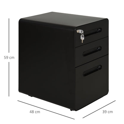 Vinsetto Fully Assembled 3-Drawer Mobile File Cabinet Lockable All-Metal Rolling Vertical File Cabinet Black