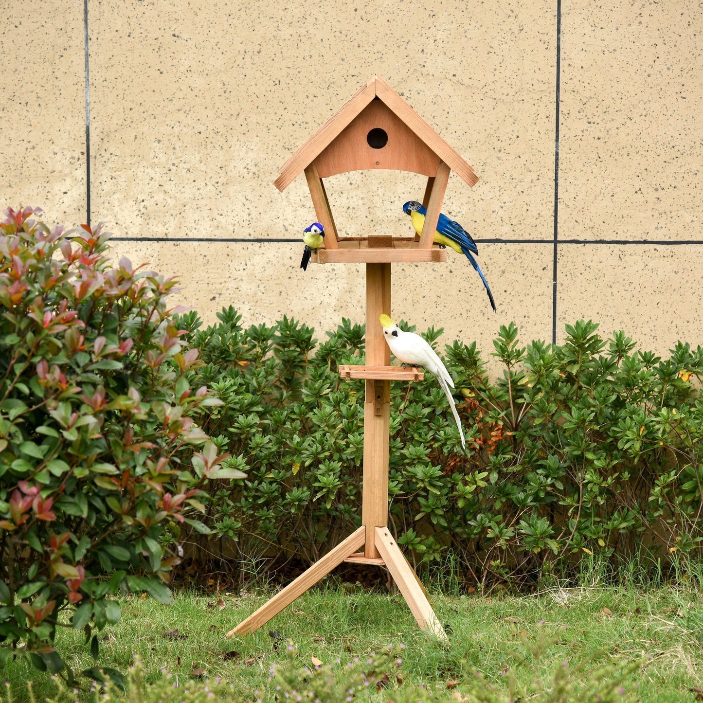 PawHut Wooden Bird Feeder Stand for Garden Pre-cut Weather Resistant 49 x 45 x 139cm