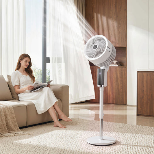 HOMCOM 20 dB Silent Standing Fan for Bedroom, 44" Pedestal Fan with 90Â° Oscillating, 8 Speeds and LED Light, White