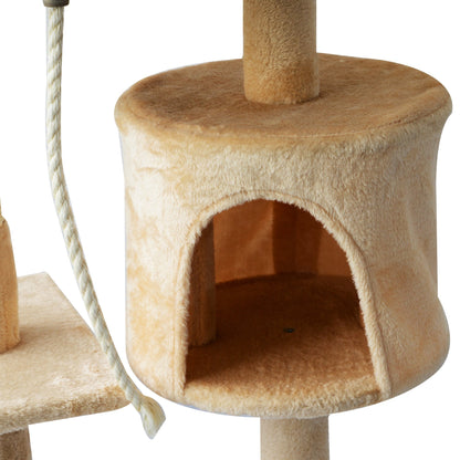 PawHut Cat Tree House, 114H cm-Beige