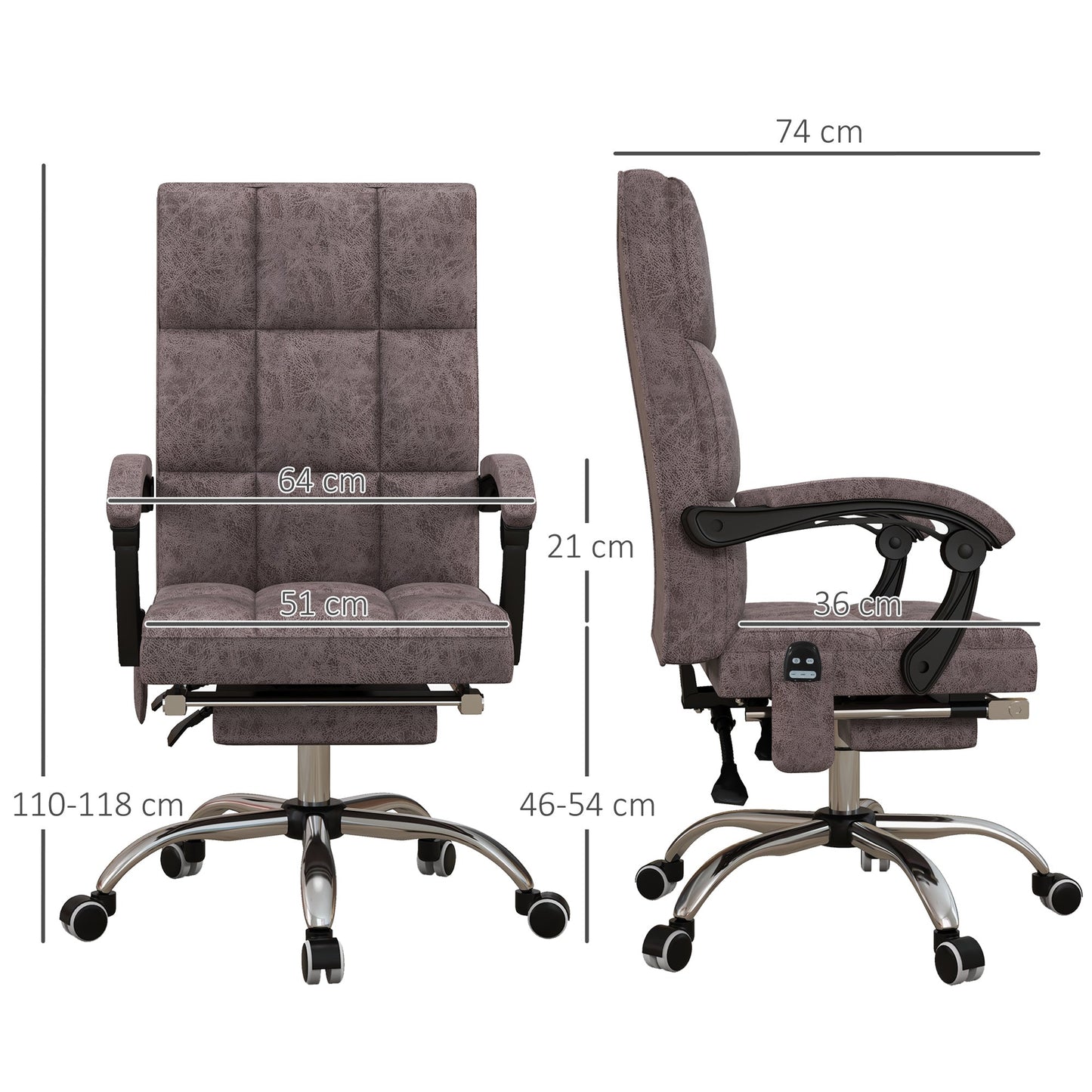 Vinsetto Massage Office Chair, Ergonomic Desk Chair, Comfy Work Study Chair with Heat, Padded Seat, 135¡ Reclining Back and Footrest for Home Office, Charcoal Grey