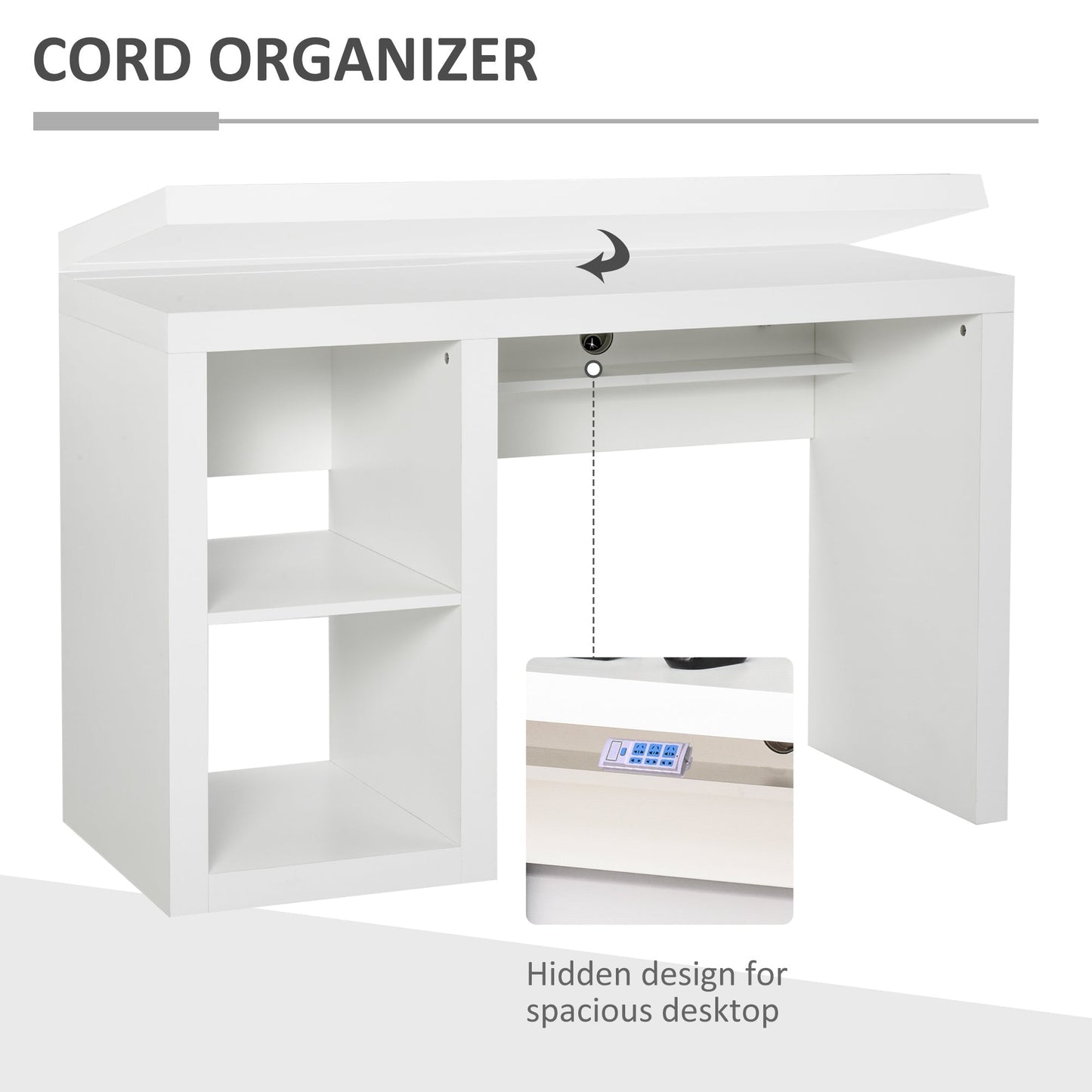 Rectangle Computer Desk Thick Board with Shelves Home Office Table, White