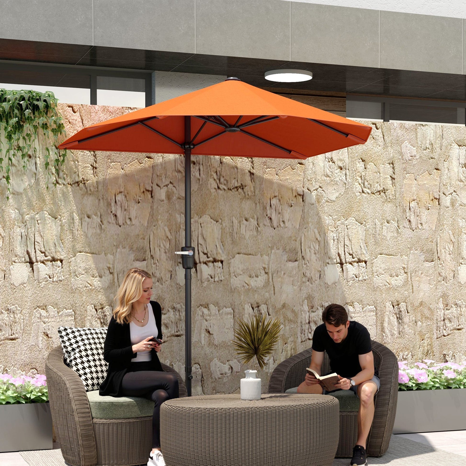 half patio umbrella uk PHI VILLA 2.5x1.3m Parasol with Clamp, Height Adjustable Umbrella, Space Saving Rectangle Garden Parasol, Sun Shade UV50+ Protection for Garden Balcony, Beige Garden Half Parasols | Aosom UK