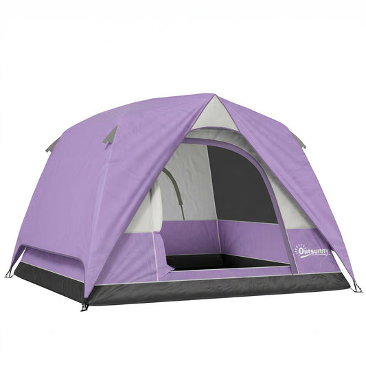 Outsunny 3-4 Person Camping Tent, Easy Set Up 3-4 Man Tent w/ Sewn-in Groundsheet, Waterproof Dome Tent w/ Mesh Windows