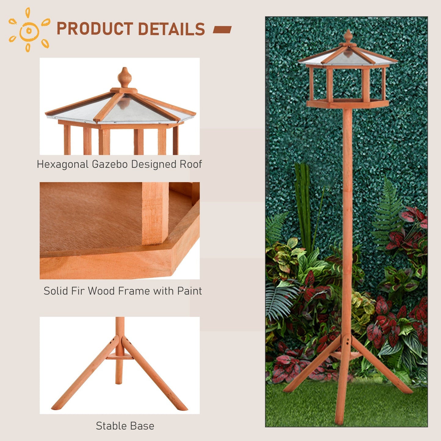 PawHut Portable Wooden Bird Feeder Station with Stand for Garden, Patio or Balcony