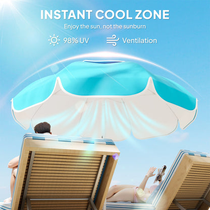 Outsunny Beach Umbrella Portable with Sand Anchor, Carry Bag, Adjustable Height & Tilt, UPF50+ UV Protection, Blue