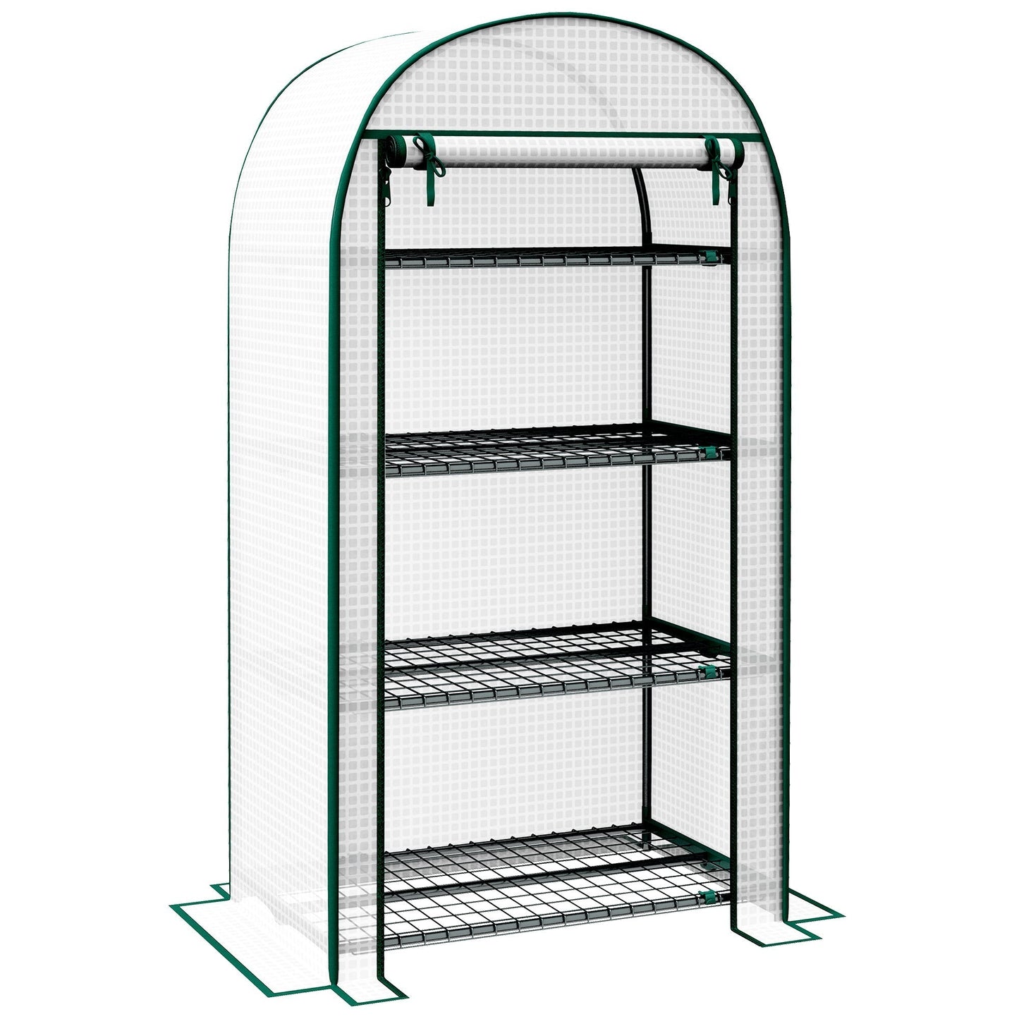 Outsunny 4 Tier Mini Greenhouse for Outdoor, Portable Gardening Plant Green House with Storage Shelf, Roll-Up Zipped Door, Metal Frame and PE Cover, 80 x 49 x 160cm, White