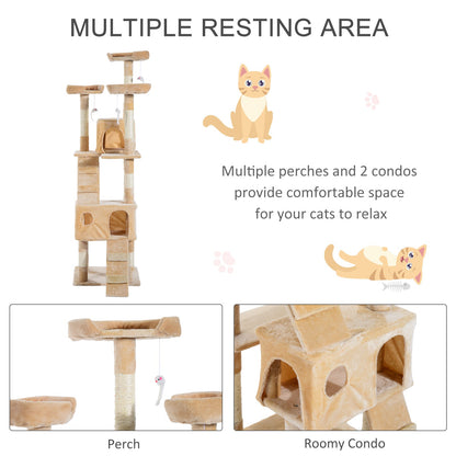 PawHut Cat Tree Kitten Kitty Scratching Scratcher Post Climbing Tower Activity Center House Cream