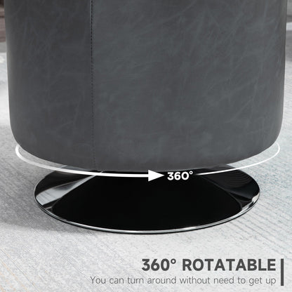 HOMCOM 360 Swivel Foot Stool Round PU Ottoman with Thick Sponge Padding and Solid Steel Base, Grey