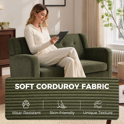 HOMCOM 2 Seater Sofa, 118 cm Corduroy Small Loveseat with Spring Cushion, Wood Legs for Small Space, Living Room, Dark Green