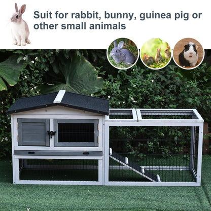 PawHut Small Animal Two-Level Fir Wood Hutch w/ Ramp Burnt Grey