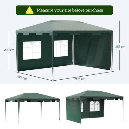 Outsunny 3 x 4 m Garden Gazebo Shelter Marquee Party Tent with 2 Sidewalls for Patio Yard Outdoor, Green