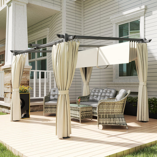Outsunny 3 x 3 m Rozsuwana pergola dachowa z zasłonami - beżowa