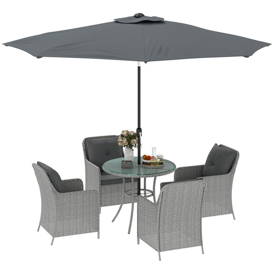 Zestaw jadalny Outsunny 4 Seater Rattan z parasolem i poduszkami - jasnoszary