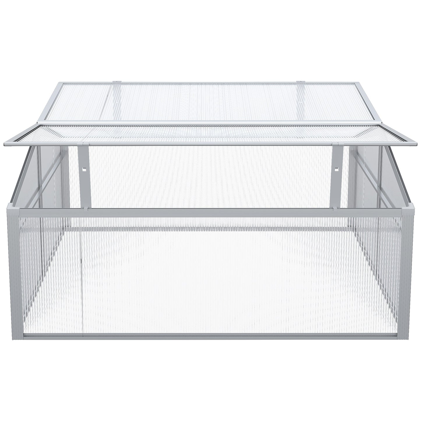 إطار خارجي من Outsunny Cold Frame، بيت زجاجي خارجي، بيت زراعة من البولي كربونات، نباتات خضروات وزهور، سرير مرتفع، واقي حديقة، إطار من الألومنيوم 100 × 100 × 48 سم