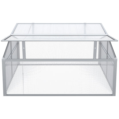 إطار خارجي من Outsunny Cold Frame، بيت زجاجي خارجي، بيت زراعة من البولي كربونات، نباتات خضروات وزهور، سرير مرتفع، واقي حديقة، إطار من الألومنيوم 100 × 100 × 48 سم