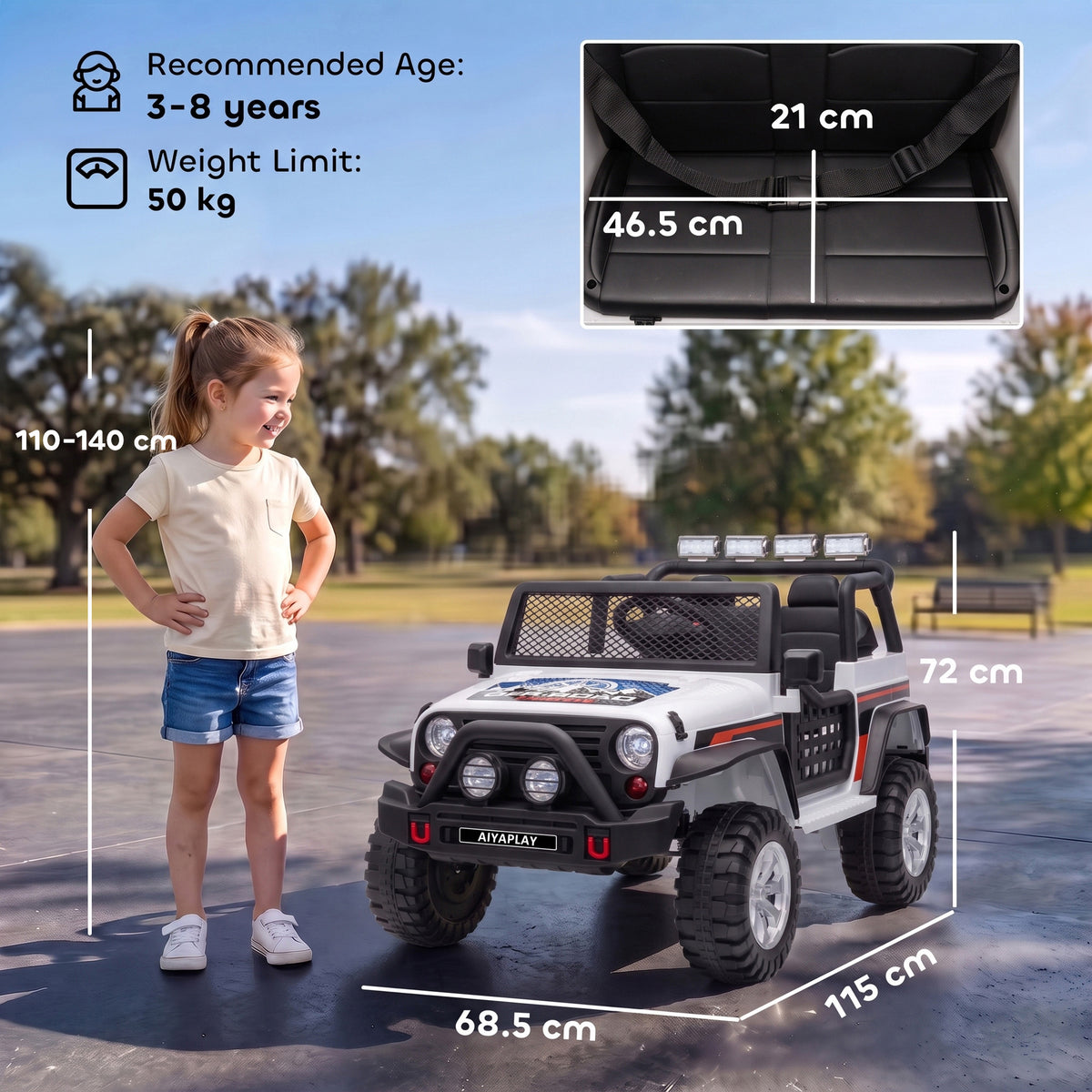 AIYAPLAY 12V Kids Electric Ride on Car with 2 Motors, Remote Control, Soft Start, Four-Wheel Suspension, Seat Belt