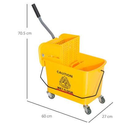 HOMCOM 20L Mop Bucket on Wheels, with Water Separation Panel - Yellow