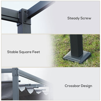 Pergola ogrodowa Outsunny 4 x 3(m) z metalu z rozsuwanym dachem, zadaszenie altany ogrodowej z otworami drenażowymi do ogrodu, na patio, trawnik, kolor szary