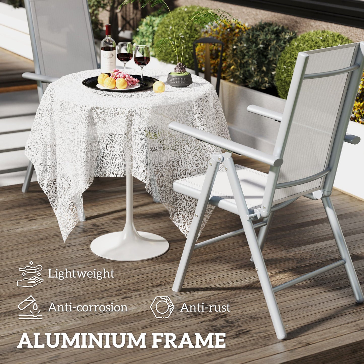 Outsunny Set of Two Aluminium Folding Chairs - Light Grey
