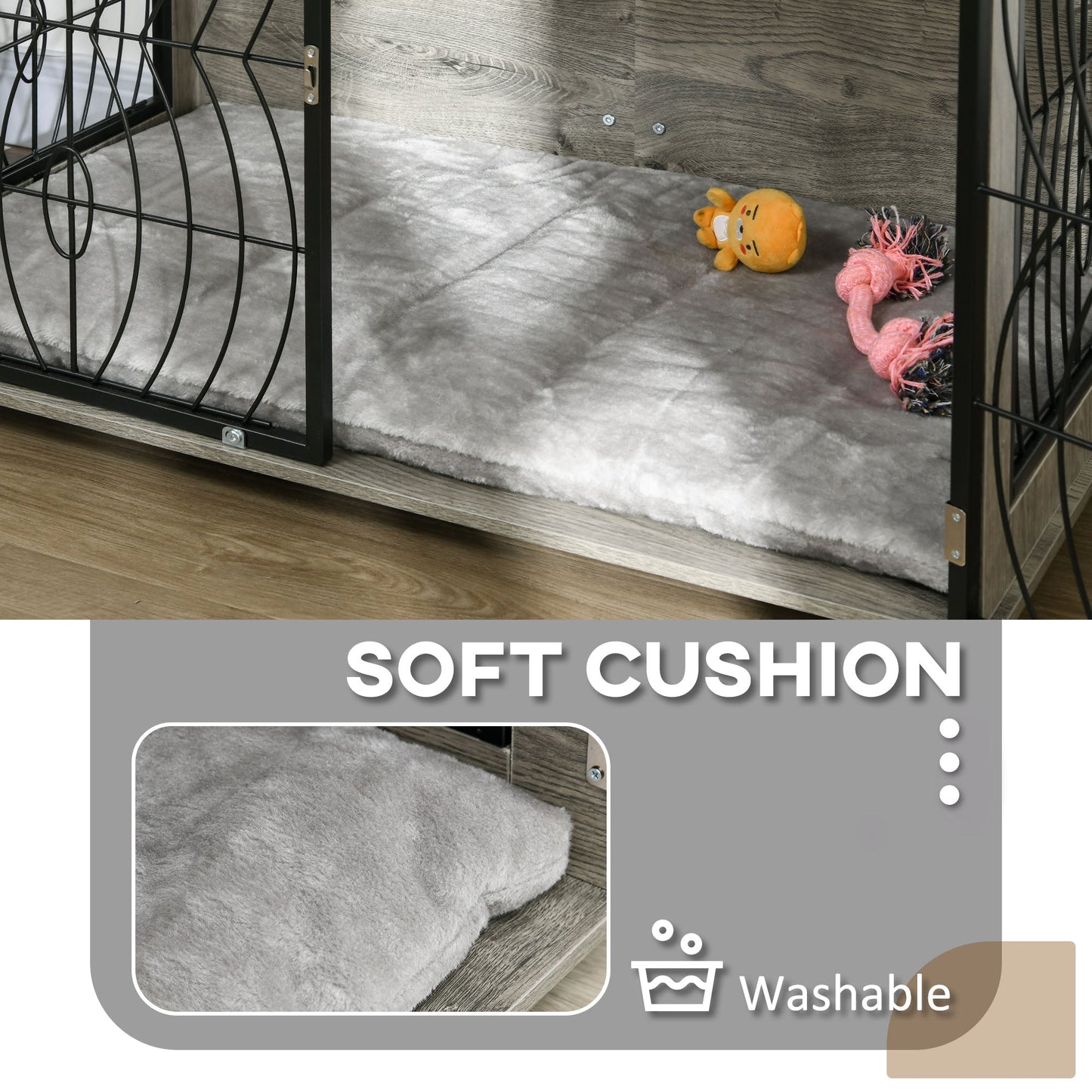 PawHut Dog Crate Furniture End Table w/ Plush Washable Cushion, Lockable Door, for Large Dogs