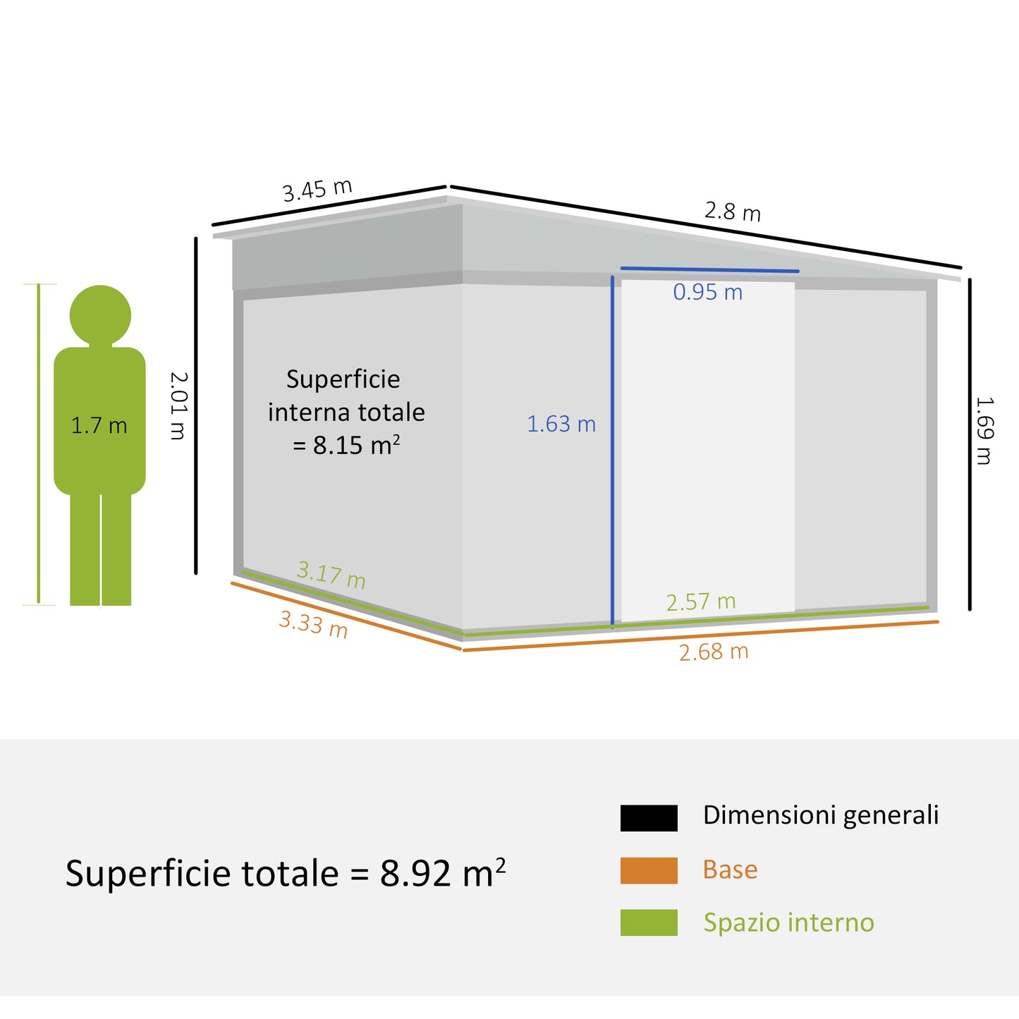 Outsunny 3,3 x 2,68 m Falista metalowa szopa - czarna