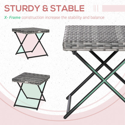 Outsunny Square PE Wicker Rattan składany stół, odporny na warunki atmosferyczne wiklinowy stolik boczny ze stalową ramą, szary