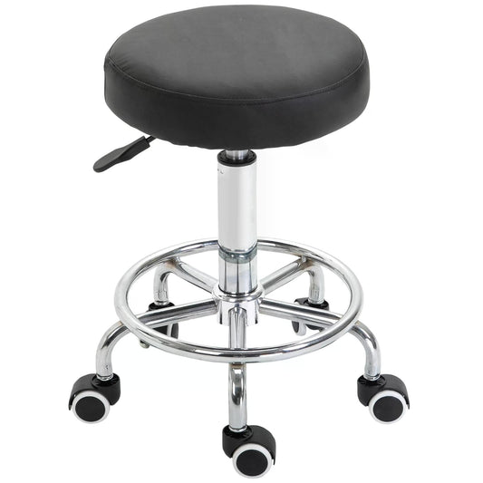 Vinsetto Round Rolling Stool, PU Leather Height Adjustable Stool Chair with Wheels and Swivel Seat for Salon, Massage, Spa, Home Kitchen, Black