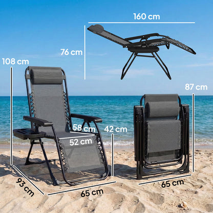 Outsunny Zero Gravity Chair, Folding Sun Lounger Reclining Garden Chair with Arm Pads, Cushion, Cup Holder, Headrest, Dark Grey