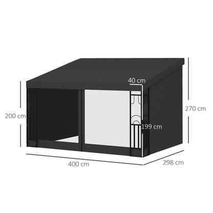 Outsunny 3 x 4m Lean to Pergola, Wall Mounted Garden Gazebo with 2 Curtains and 2 Nettings, UV Resistant, for Patio, Deck