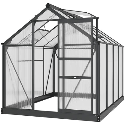 Outsunny Clear Polycarbonate Greenhouse Large Walk-In Green House Garden Plants Grow Galvanized Base Aluminium Frame with Slide Door, 6 x 8ft