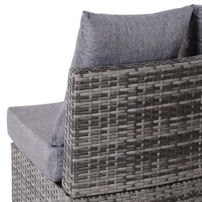 Outsunny Rattan Garden Furniture 4 Seaters Half-round Patio Outdoor Sofa &amp; Table Set Wicker Weave Conservatory Cushioned Seat with Pillow - Grey