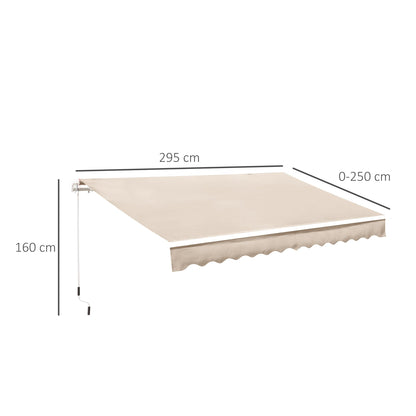 Outsunny 3 x 2.5m Garden Patio Manual Awning Canopy Sun Shade Shelter with Winding Handle Retractable - Cream White