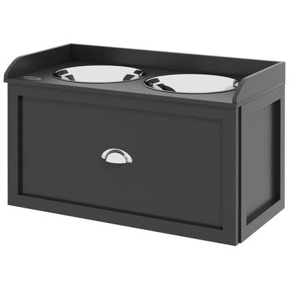 PawHut Stainless Steel Raised Dog Bowls, with 21L Storage Drawer for Large Dogs and Cats - Black