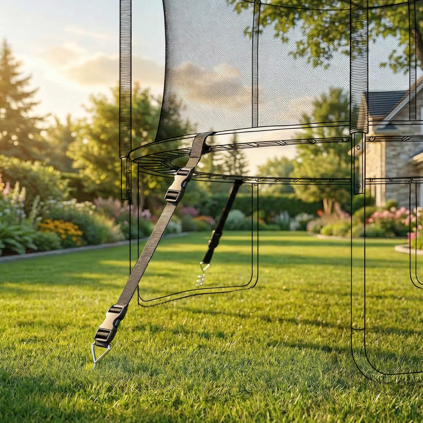 SPORTNOW 4Pcs Trampoline Anchor Kit, 32 cm Galvanised Trampoline Stakes, Spiral Ground Anchors with Triangle Head, Straps