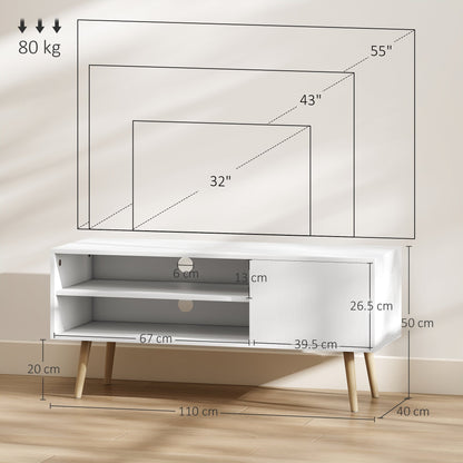 HOMCOM TV Stand up to 55 Inches, TV Unit with Open Shelves and Cable Holes - White