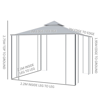 مظلة خارجية مزدوجة السطح من Outsunny 3(M)x3(M) للحديقة وحفلات الزفاف والمناسبات والمظلات الشمسية في الفناء الخلفي مع شبكة - رمادي
