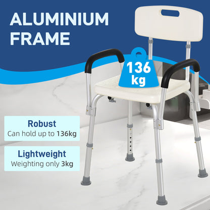HOMCOM Adjustable Shower Chair, Shower Seat, Portable Medical Stool with Adjustable Back and Armrest for Mobility