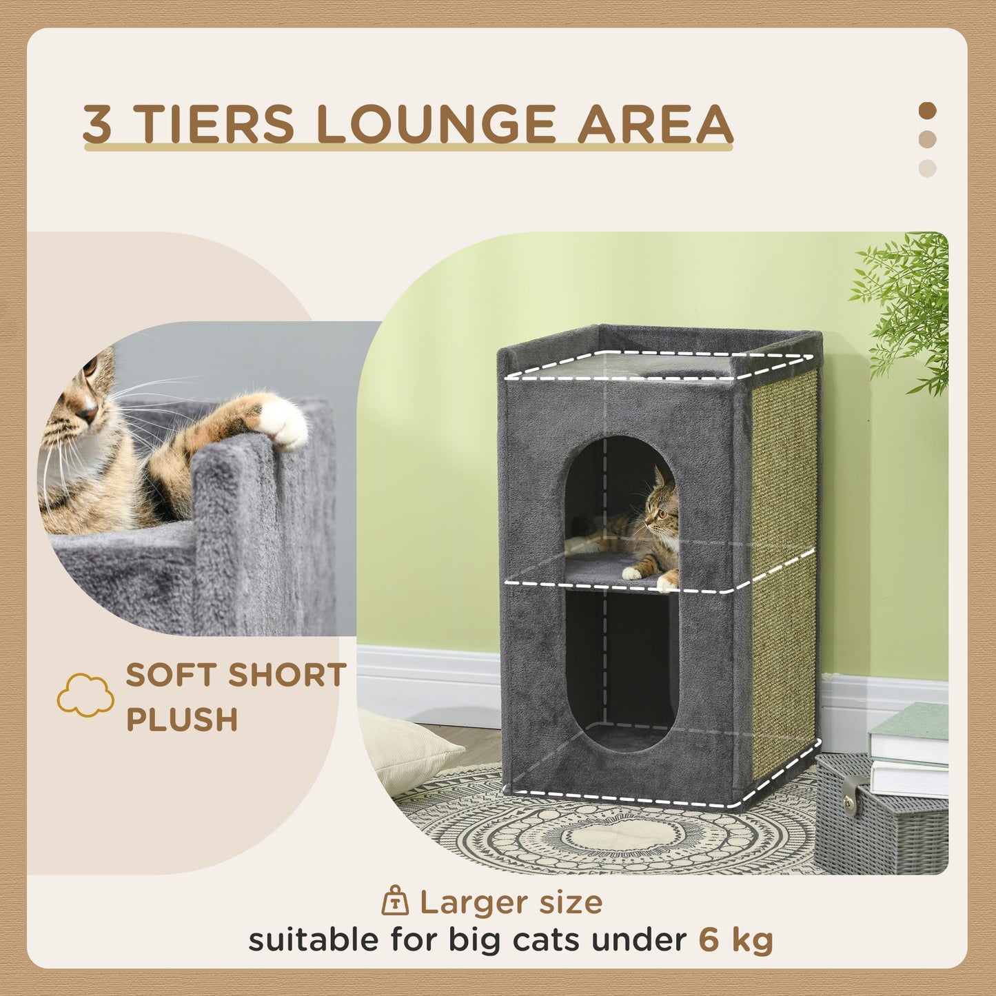 PawHut 81cm Cat Scratching Barrel, with Two Cat Houses for Indoor Cats, Grey