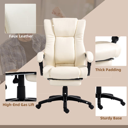 Vinsetto PU Leather Office Chair, Swivel Computer Chair with Footrest, Wheels, Adjustable Height, Cream White