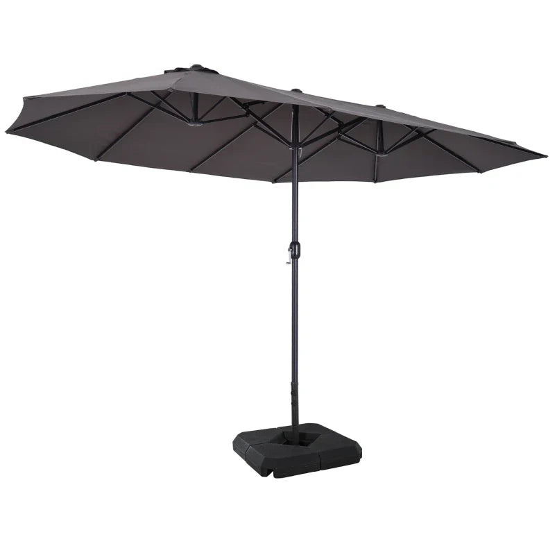 Outsunny 4.6m Garden Parasol Double-Sided Sun Umbrella Patio Market Shelter Canopy Shade with Weight Base, Grey