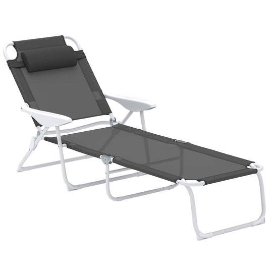 Outsunny Foldable Lounge Chair with 4-Level Adjustable Backrest & Headrest - Charcoal Grey