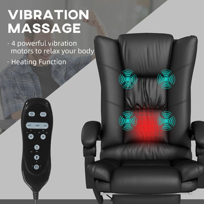 Vinsetto High Back Vibration Massage Office Chair, Heated Reclining PU Leather Computer Chair with 135 Reclining Back and Footrest, Black