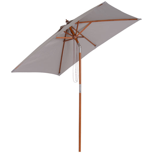 Outsunny 2m x 1.5m Parasol ogrodowy z odchylanym daszkiem przeciwsłonecznym, parasol ogrodowy na stół z drewnianą i bambusową ramą, szary