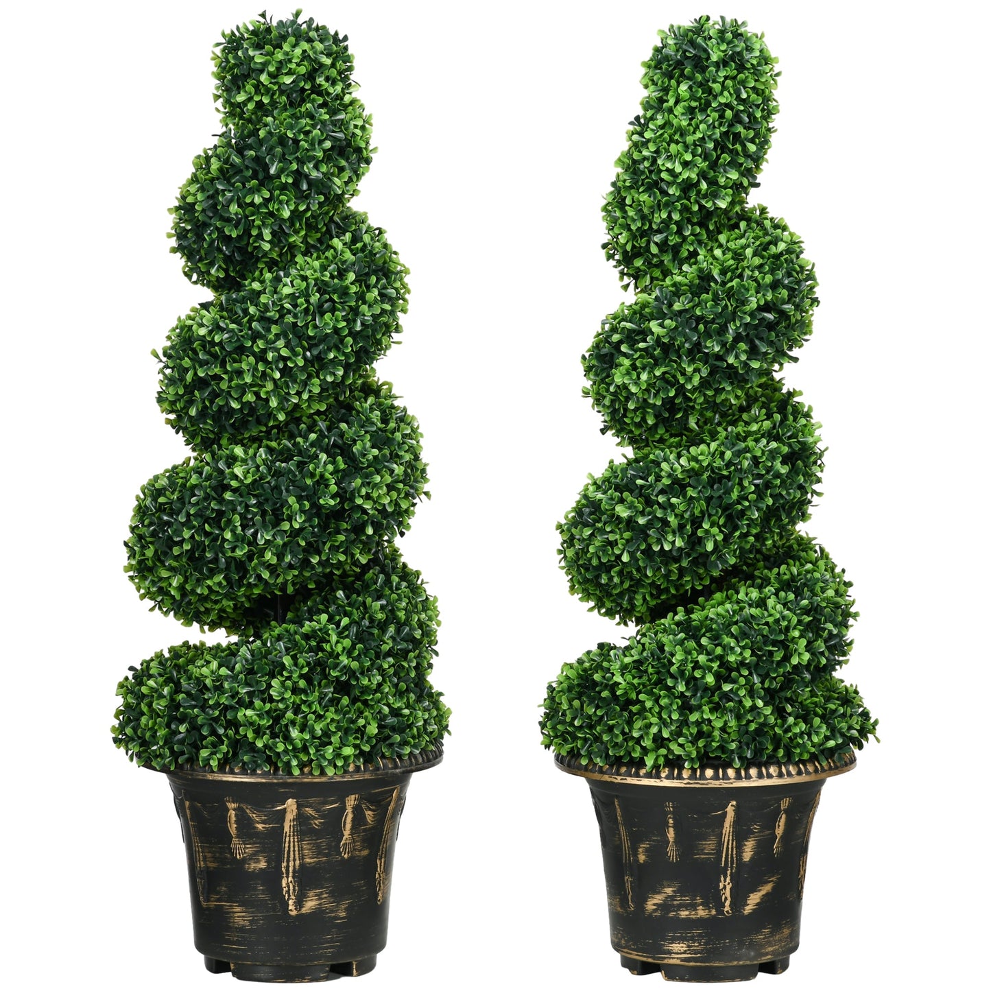 Zestaw 2 sztucznych roślin HOMCOM, spiralne bukszpany w kształcie topiary z doniczką, do dekoracji wnętrz i na zewnątrz, 90 cm