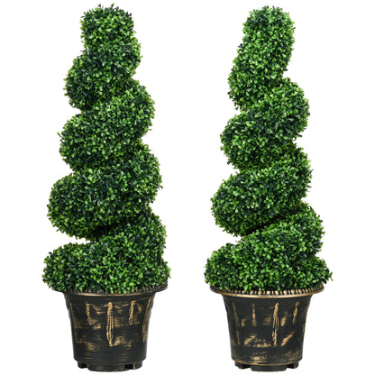 Zestaw 2 sztucznych roślin HOMCOM, spiralne bukszpany w kształcie topiary z doniczką, do dekoracji wnętrz i na zewnątrz, 90 cm