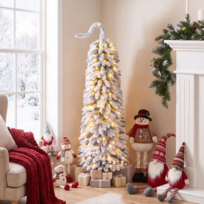 1.5 M Flocked Pencil Christmas Tree with Full Branch Tips