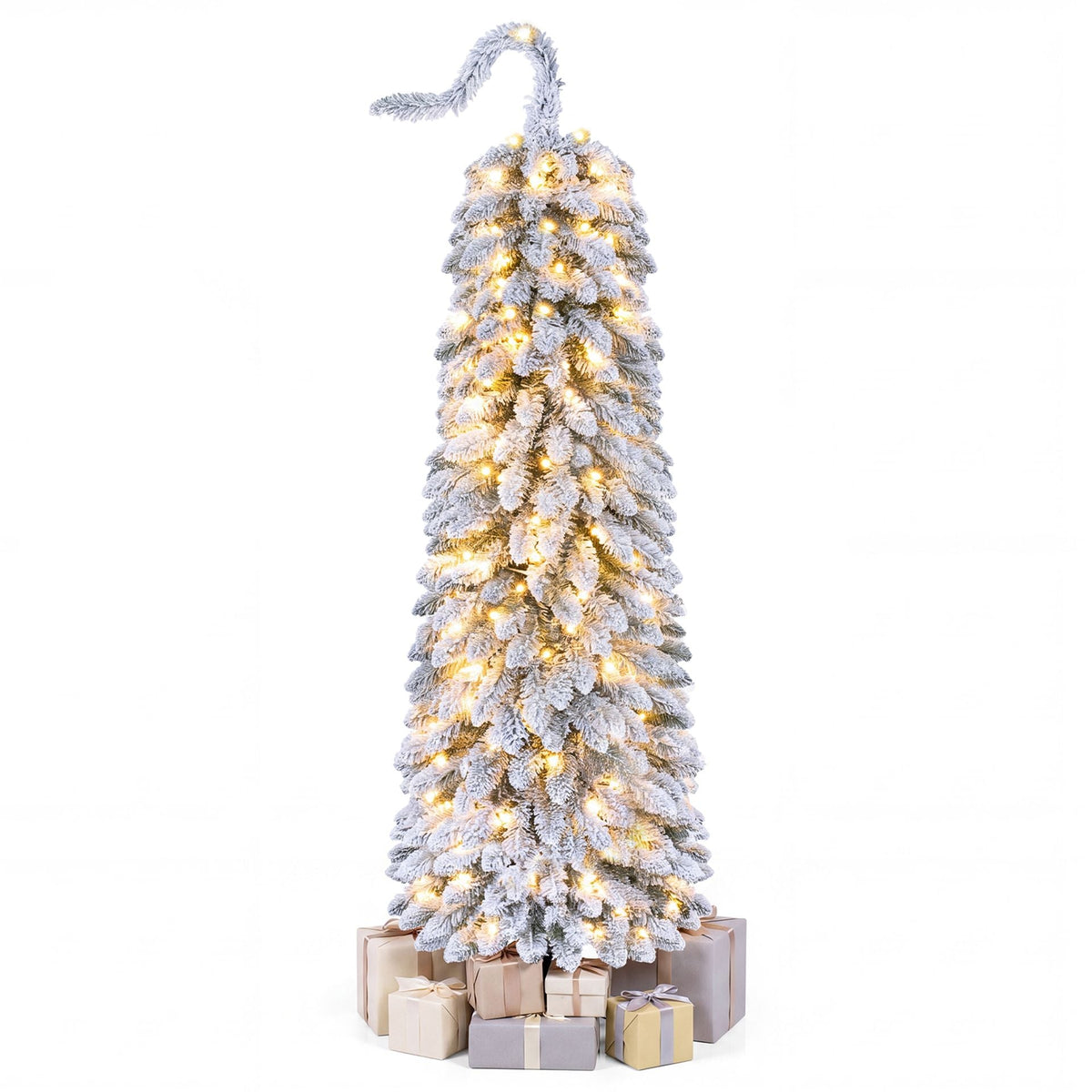 1.5 M Flocked Pencil Christmas Tree with Full Branch Tips