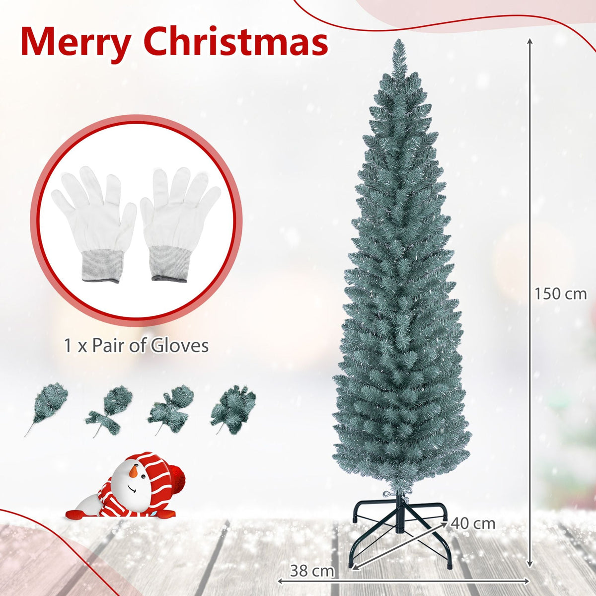 1.5M Artificial Pencil Christmas Tree with 210 Full Branch Tips
